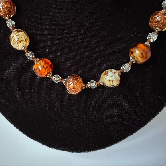 Murano Like Glass Beaded Necklace Amber Yellow Clear Beads - 19 inches - Picture 3 of 7